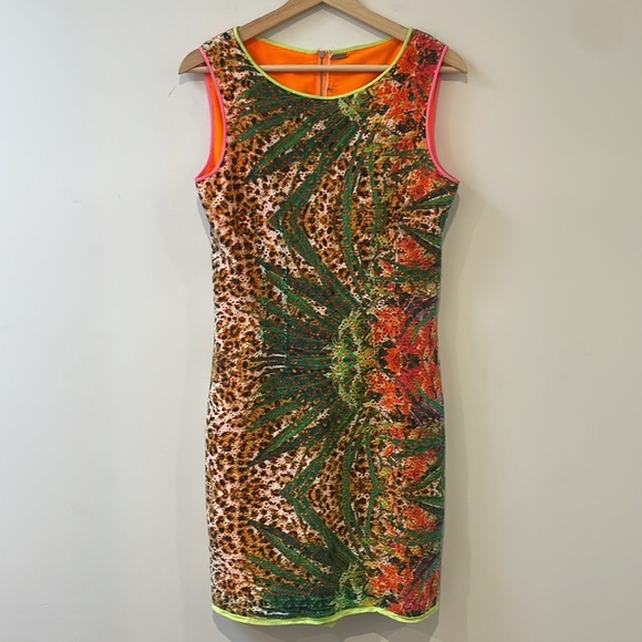 Elie Tahari tropical print Claudia dress size 8 leopard print eyelet neon - Picture 3 of 14